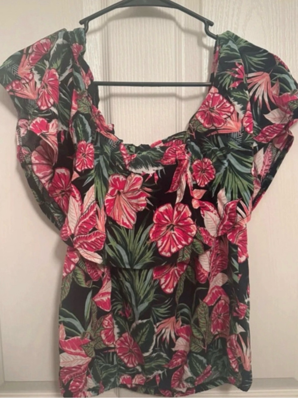 Women’s Tropical Floral Off the Shoulder - Black with Pink Floral